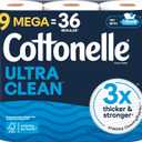 Cottonelle Ultra Clean Toilet Paper, 9 Mega Rolls = 36 Regular Rolls, Packaging May Vary
