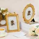 Qunclay 2 Pcs 4 x 6 Inches Vintage Picture Frames Antique Baroque Ornate Resin Rectangle Oval Photo Frames with Glass Front Tabletop and Wall Decor for Home Wedding Christmas Party Decor(Gold)