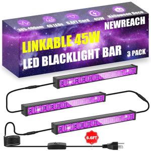 45W*3 Linkable Black Light Bar LED Blacklight with 6.6ft Cord, Glow in The Dark Each Light Up 28x28ft for Neon Party, Body Paint, Fluorescent Poster, Birthday, Halloween, Bedroom