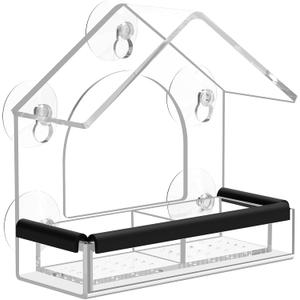 Clear Window Bird Feeder with 5 Extra Strong Suction Cups, DY-SKTY Sturdy and Durable Acrylic Birdfeeders for Viewing Wild Birds Outside, as a Bird Watching Gift, Outdoor Birdhouse Box, Garden Decor