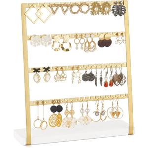 Mkono 4-Tier Earring Holder Organizer Stands Gold Metal Jewelry Display Rack for Hanging 74 Pairs of Earrings and Ear Studs, Gifts for Women and Girls