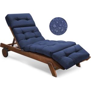 Waterproof Outdoor Chaise Lounge Chair Cushion 74.4 x 22 x 4.7 Inches Memory Foam Lounge Chair Cushions Replacement for Outdoor Furniture with Ties, Thickened Pool Lounge Chair Cushions, Blue