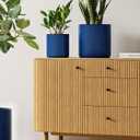 LE TAUCI Ceramic Pots for Plants, 10/8/6 Inch Indoor Planters with Draiange Hole, Silicone Plug & Mesh Pad, Modern Minimalist Pots for Home Office, Set of 3, Glossy, Midnight Blue