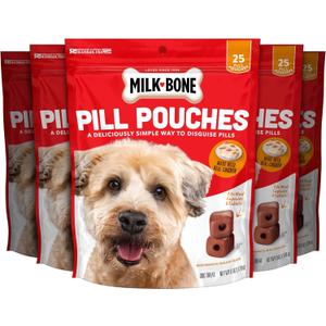 Milk-Bone Pill Pouches Dog Treats With Real Chicken, 25 Count Bags (Pack of 5; 125 Total Treats) (EXP 08/06/26)