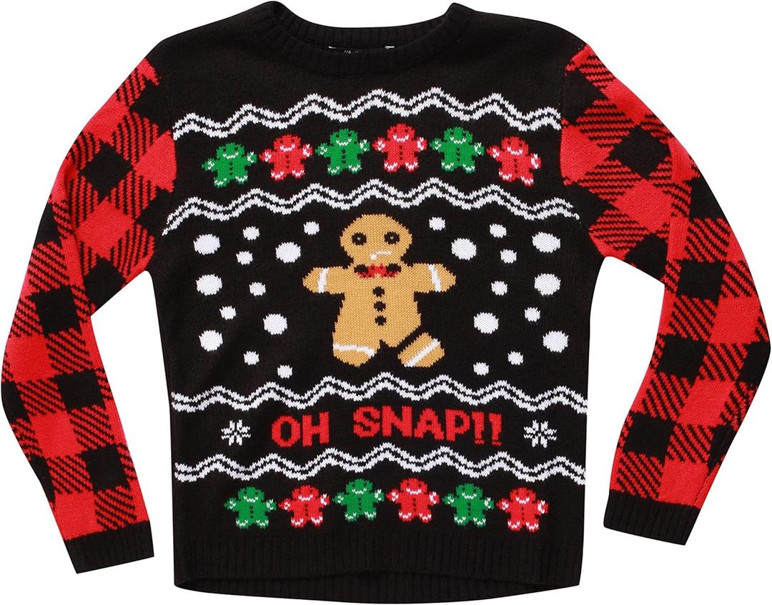 #followme Ugly Christmas Sweaters for Boys (10-12 Years, Black - Oh Snap)