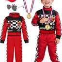 Kids Race Car Driver Costume for Boys Girl Racing Suit Racer Jumpsuit for Halloween Dress Up 3-10Y (5-6 Years)
