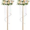 Nuptio Wedding Centerpieces Gold Vases: 2 Pcs 35.4in Tall Crystal Flower Vase Metal Flowers Stand for Party Tables Decorations - Elegant Bulk Weddings Decoration Table Chandelier Centerpiece Stands