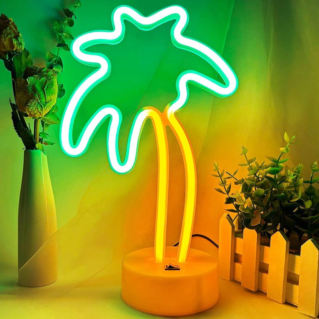 Green Palm Tree Neon Sign for Bedroom, LED Palm Tree Lamp, USB/Battery Operated, Small