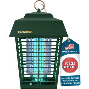 Flowtron Electric Bug Zapper 1/2 Acre Outdoor Insect Control with Dual Lure Method, 15W UV Light & Octenol Attractant for Fly & Mosquito, 5600V Kill Grid, Made in USA, UL Certified - Green Color