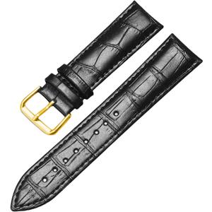 Genuine Leather Watch Bands for Men Women Quick Release Soft Calfskin Italian Leather Alligator Embossed Strap Business Casual Universal Replacement Band 12mm to 24mm (17mm, Black(Gold Buckle))