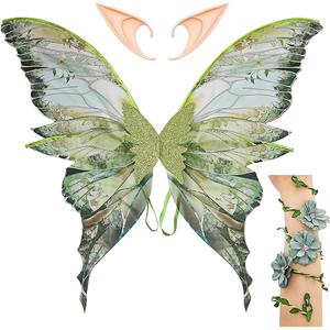 Fairy Wings for Adults, Fairy Costume Set with Elf Ears and Fairy Flower Arm Wrap for Party, Cosplay, 27"x29.5"