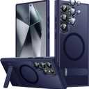 Stand for Samsung Galaxy S24 Ultra Case, Compatible with MagSafe, Built-in Kickstand, Camera Lens Protector, Translucent Matte Slim Silicone Shockproof Hard Back Phone Cover, Blue