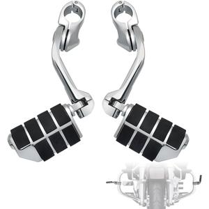 FOVPLUE 1.25" Highway Footpegs,Long Angled Adjustable Highway Pegs w/Mounts for Harley Touring Street Glide Electra Glide Road King Softail CVO Dyna Trike VRSC Sportster w/1-1/4" Engine Guard,Chrome#2