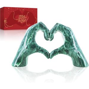 Heart Hands Sculpture Green Decor for Living Room Bedroom Apartment Bookshelf Table, Aesthetic Marble Statues Morden Accents Decorations, Knick Knacks Home Decor for Shelves