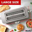 Mueller UltraToast Full Stainless Steel Toaster 4 Slice, Long Extra-Wide Slots for Bagels and Waffles, 6 Browning Levels, LED Display, Cancel/Defrost/Reheat Functions & Removable Tray, Kitchen Gadgets, Silver