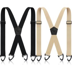Janmercy 2 Pcs x Back Hidden Suspenders 1.5 Inch Work Suspenders for Men Under Shirt Clothing (Black and Khaki)