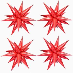 50 Pcs Red Foil Cone Star Balloons - 26 Inch Explosion Mylar Balloons, 12 Point 3D Starburst for Party Supplies, Christmas, Birthday, Wedding Decorations Pack of 7