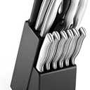 Farberware 15-Piece Kitchen Knife Set, High-Carbon Stainless Steel Blades with Wood Block, Steak Knives, Sharpening Tool & All-Purpose Shears, Razor Sharp, Ergonomic Stainless Steel Handles (Black)