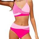 WIQI Girls Swimsuit Bikini Set 2 Piece Bathing Suits Color Block Criss Cross Swimwear Size 11-12Y