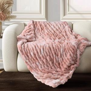 Ultra Soft Cozy Faux Fur Throw Blanket, Fuzzy Plush Thick Bubble Blanket, Oversize Luxury Fluffy Blanket for Couch, Sofa, Bedroom, and Living Room,50x60 Inches,Double Sided Tie,Dye Pink
