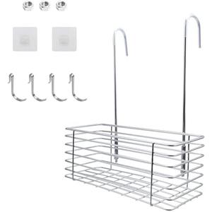 Semetall Hanging Shower Rack Silver Shower Caddy Hanging with Hooks-No Drilling-the Back Hook Can be Rotated- Hung on the Faucet or Cross Bar-304 Stainless Steel-Single(11" L x 3.9" W x 3.9" H)