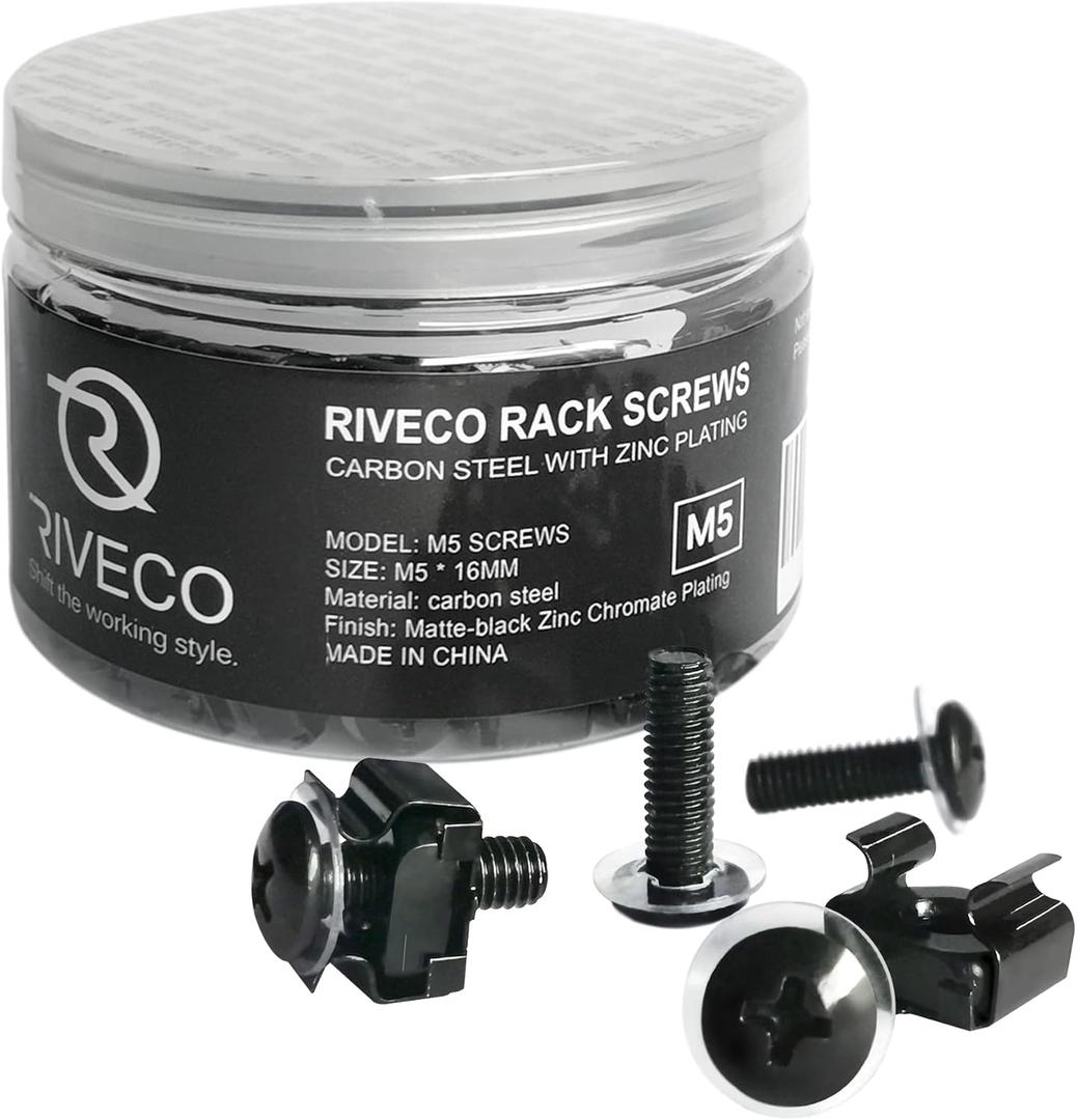 RIVECO M5 Rack Screws & Cage Nuts for Server Cabinets & Racks Mounting Network Equipment Clip Nuts 50 Sets Black