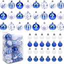 48PCS Royal Blue & Silver Christmas Ball Ornaments for Jewish Hanukkah Decorations 10 Styles Xmas Baubles Ornaments Christmas Tree Hanging Ball