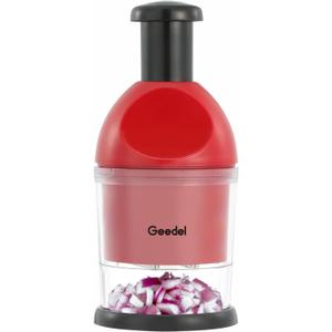 Geedel Food Chopper, Easy to Clean Manual Hand Vegetable Chopper, Dishwasher Safe Slap Onion Cutter for Veggies Onions Garlic Nuts Salads Red