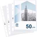 50 Page Sheet Protectors Non-Glare,A5 Glass Clear Punched Pocket,160 Micron Heavy Duty Binder Sleeves Reinforced 7-Hole,Acid-Free Top Loading Clear Plastic Dividers for Paper,Documents,Photos