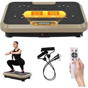 Vibration Plate Exercise Machine, Vibration Plate for Lymphatic Drainage Weight Loss, 999 Gear Shaping Vibrating Plate, Full Whole Body Workout Vibration Platform with Handles for Home Fitness (GOLD)
