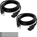 Elecan 3-Prong Replacement Power Cord 10 Ft/2 Pack, Heatproof Flexible Durable AC Device Power Cable for Appliance, Computer, TV, Monitor, Printer, ETL Listed 18AWG 125V 10A, with Ties