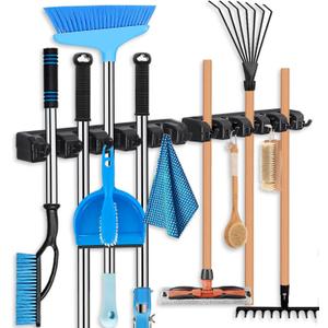 HYRIXDIRECT Broom Hanger Wall Mount Broom and Mop Organizer Wall Hanging Garden Tool Organizers Rack Garage Laundry Room Organizations and Storage with Hooks Heavy Duty (Black2)