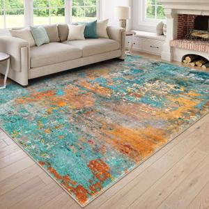 Lahome Modern Abstract Area Rugs 9x12 Living Room Rug, Washable Rugs for Living Room Bedroom Low Pile Non Slip, Colorful Large Soft Indoor Carpet for Dining Room Table Apartment Classroom (Rosy)