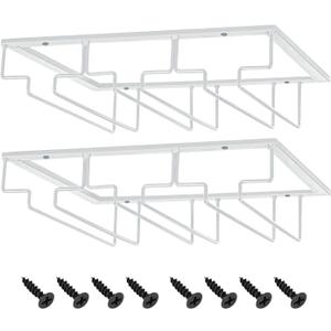 MOCOUM Glasses Rack Under Cabinet Stemware Rack, Glass Hanger Rack Wire Glass Holder Storage Hanger for Cabinet Kitchen Bar (White, 3 Rows 2 Pack)