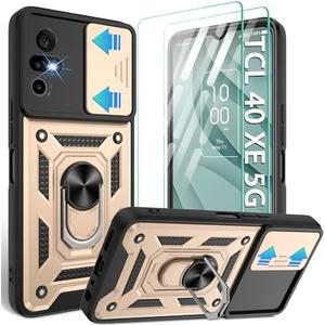 Gritup Compatible with TCL 40 XE 5G Phone Case,TCL 40 XE 5G Case Screen Protector[2 Pcs] with Slide Camera Cover, 360°Rotation Ring Kickstand [Military Grade] Case for TCL 40 XE,Gold