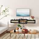 IBUYKE Modern Rattan Floating TV Stand with Doors,Wall Mounted TV Shelf for TVs up to 55 Inches,Media Console Entertainment Center for Under TV Storage Cabinet for Living Room Bedroom,Black UWST012B