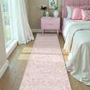 Pink 3x12 Runner Rug for Hallways Bed Side Kitchen, Boho Washable Distressed Low-Pile Floor Entryway Long Bathroom Mat, Non-Slip Laundry Room Washstand Front Carpet Green 36x144 Inch