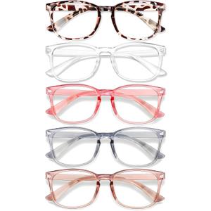 Blue Light Glasses for Woman Men | 99% Blue Light Blocking Glasses for Computer Gaming TV Phone Screen Square Frame | Anti Eyestrain & UV Glare Protection - 5 Pair