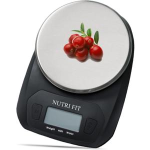 NUTRI FIT Digital Food Scale Small Kitchen Scales Weight in Grams and OZ for Cooking Baking Weight Loss, Stainless Steel Tare & Backlit LCD Display, Black