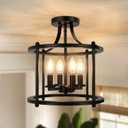 Farmhouse Semi Flush Mount Ceiling Light Fixture, 4-Light Industrial Ceiling Light w/ E12 Base Metal Rustic Vintage Chandelier Lighting for Kitchen Dining Room Hallway Entryway Foyer (Matte Black)