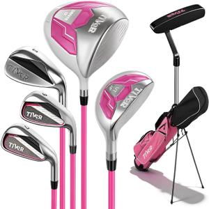 Tivor Golf Clubs for Women Right Handed 7-Piece Complete Set with 12 degrees Driver Hybrid #7 Iron #9 Iron Sand Wedge, Putter, Stand Bag - Beginner Women's Golf Set Pink, Complete 7-Piece Golf Set for Women