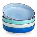 vancasso Pasta Bowls Set of 4, 46 oz Ceramic Salad Serving Bowls and Soup Bowls, Microwave Safe Pasta Plates, Large Shallow Kitchen Dishes, Bonita Series - Blue