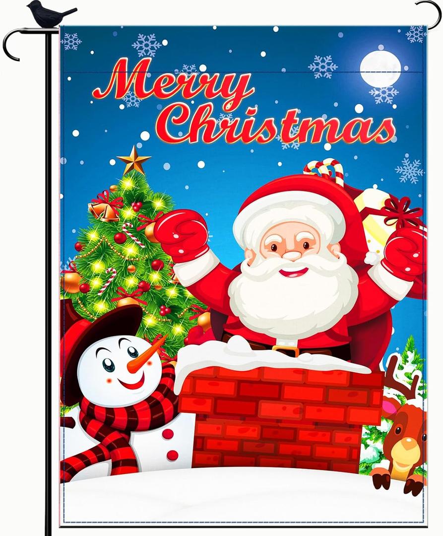 Christmas Garden Flag 12x18 Double Sided, Outside Snowman Christmas Decorations with Merry Christmas Sign Hanging Yard Decorations Winter Holiday Garden House Yard Flags for Outdoor Mailbox Xmas Decor