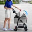 Pet Stroller for Medium Small Dogs/Cats - 4 Wheels Foldable Dog Stroller with Storage Basket,Dog/Cat Carrier,Adjustable Handle,Folding Puppy Carrier Suitable for Traveling with Cats and Dogs (Grey)