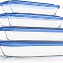 KOMUEE 8 Pieces Glass Baking Dish with Lids Rectangular Glass Baking Pan Bakeware Set with BPA Free Lids, Baking Pans for Lasagna, Leftovers, Cooking, Kitchen, Fridge-to-Oven,Blue