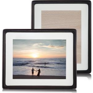 8x10 Wooden Picture Frame Set of 2, Display Pictures 6x8 with Mat or 8x10 Without Mat, Horizontal or Vertical Desktop Decor, Solid Wood Photo Frame (Black Walnut Color)