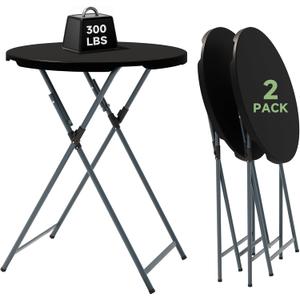 32" Round Folding Cocktail Table - HDPE Matrial Top with Steel Frame, Stable & Easy to Clean - High Top Table for Parties, Patio, Events, 2 Pack, Black