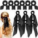 MTLEE 12 Pcs Hair Accessories for Women Hair Bows Scrunchies Scarf Ties Bunny Ears Silk Satin Scrunchies Ribbons Scarf Ties with Bows for Women Lady(Black)