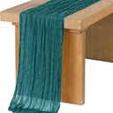 Ling's moment Blue Cheesecloth Table Runner, 168 Inch 14FT Teal Blue Boho Gauze Rustic Sheer Cheese Cloth Table Runners for Party Wedding Birthday Outdoor Bridal Shower Decor