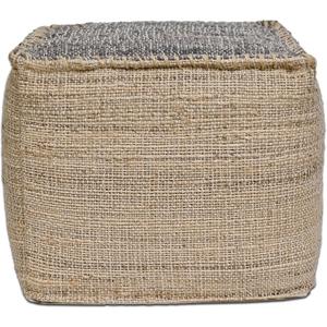Ash Grey Jute Pouf Ottoman 18x18x14 Inch Handmade Braided Natural Jute & Cotton Floor Pouf, Boho Footstool for Living Room, Bedroom, Extra Seating & Decor